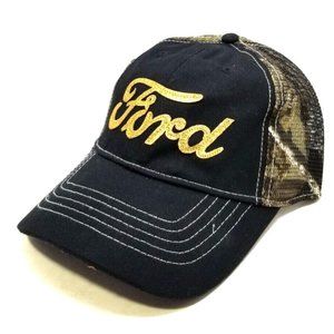 Realtree APG Black Trucker Hat Cap FORD in Gold Color & Camo Mesh NOS NEW (T14)